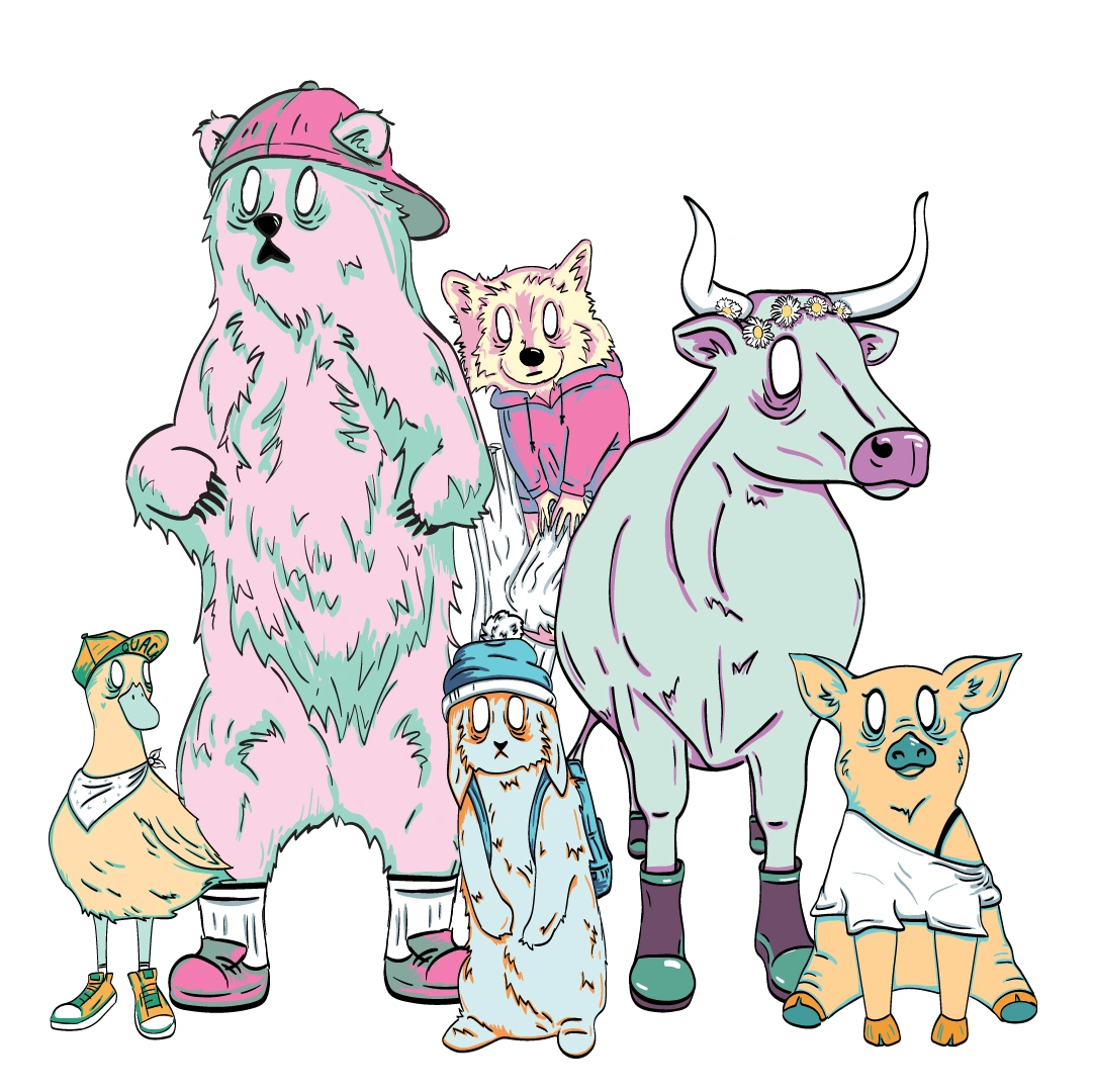 Kind Design Anthropomorphic Animals Illustration